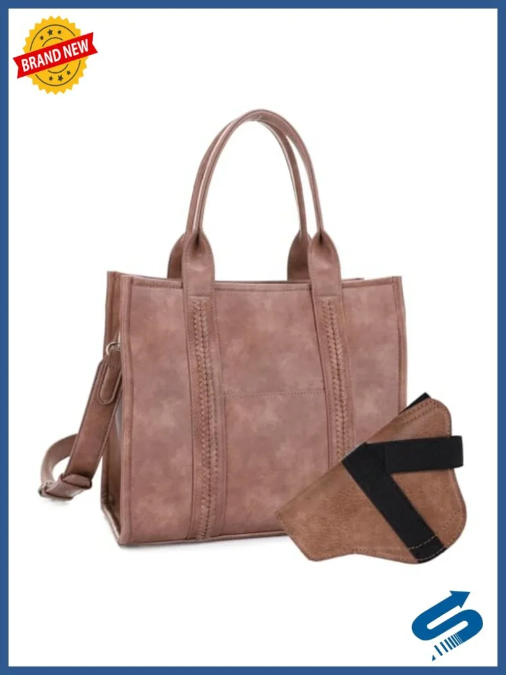 Faux Leather Tote Bag with Hidden Pocket and Crossbody Strap for Women